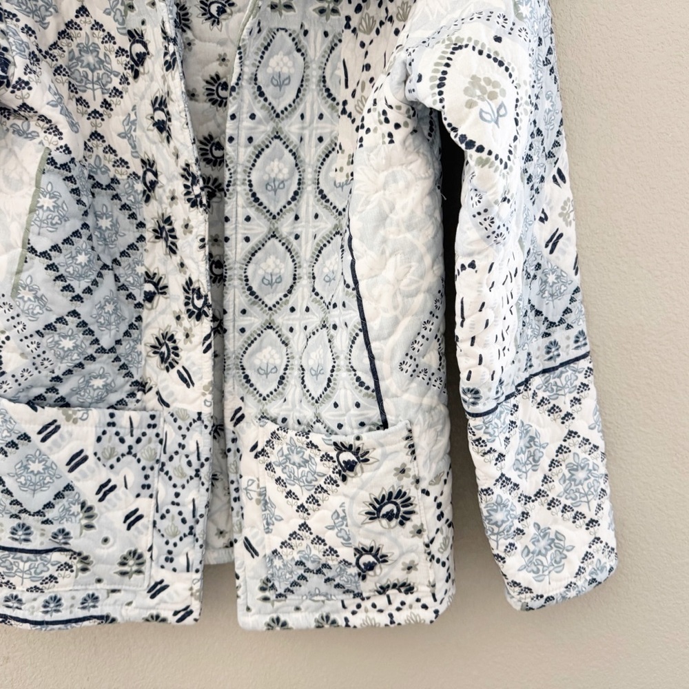 Ida Mae Home Quilted Jacket Large White Blue Patchwork Floral Cottagecore Boho - Picture 10 of 12